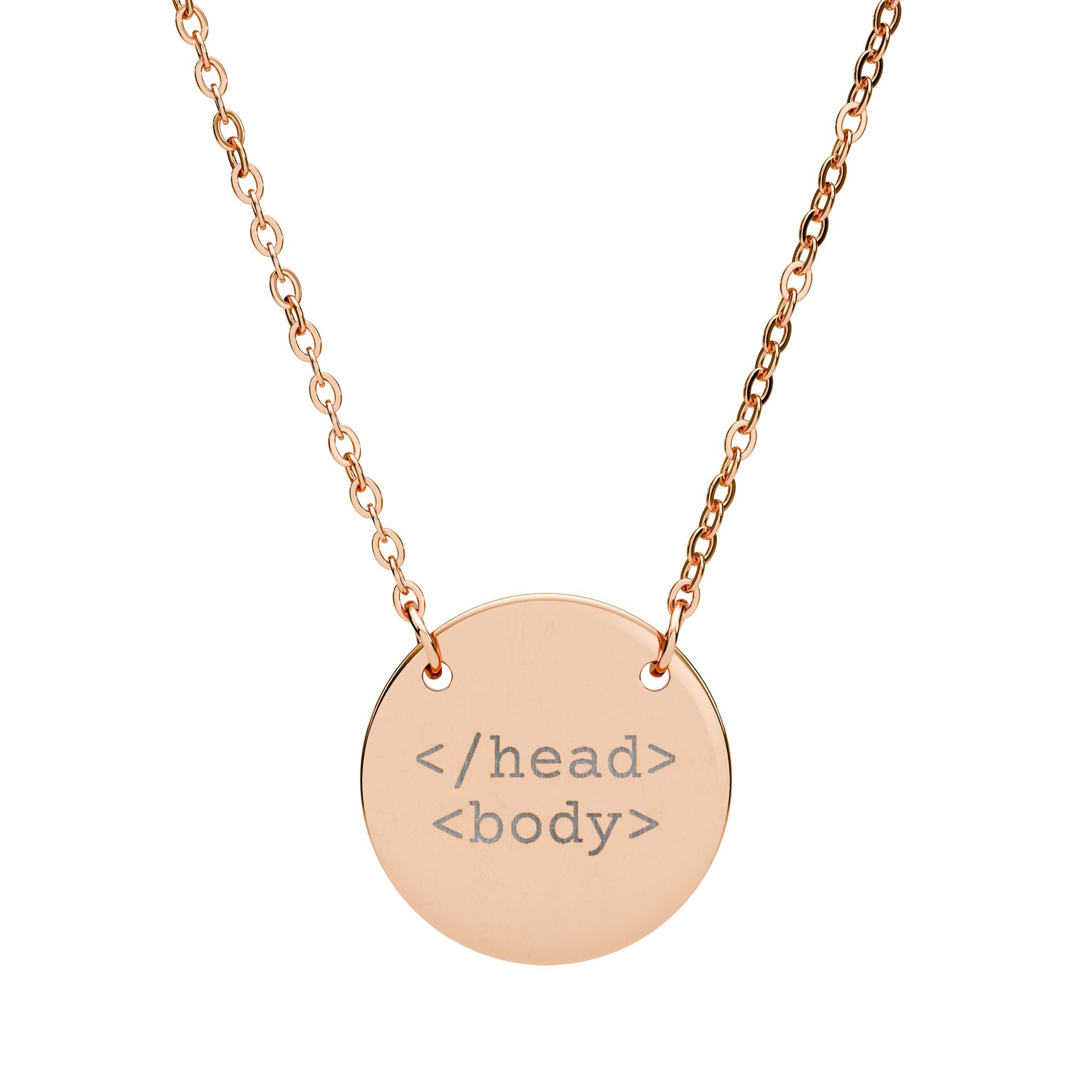 Coder HTML Pendant - Engraved Circle Necklace