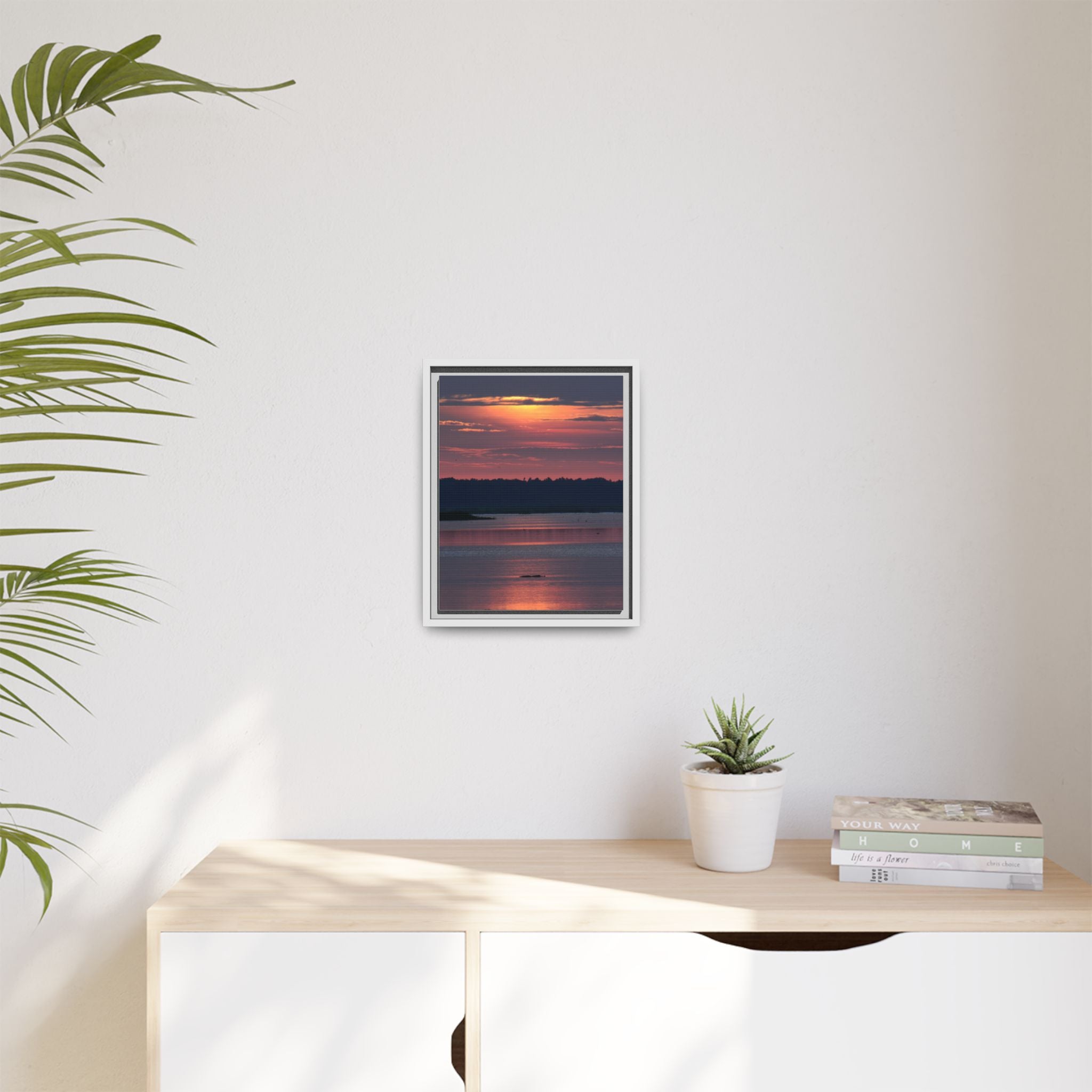 Framed Matte Canvas Sunrise Alligator Florida Wetlands