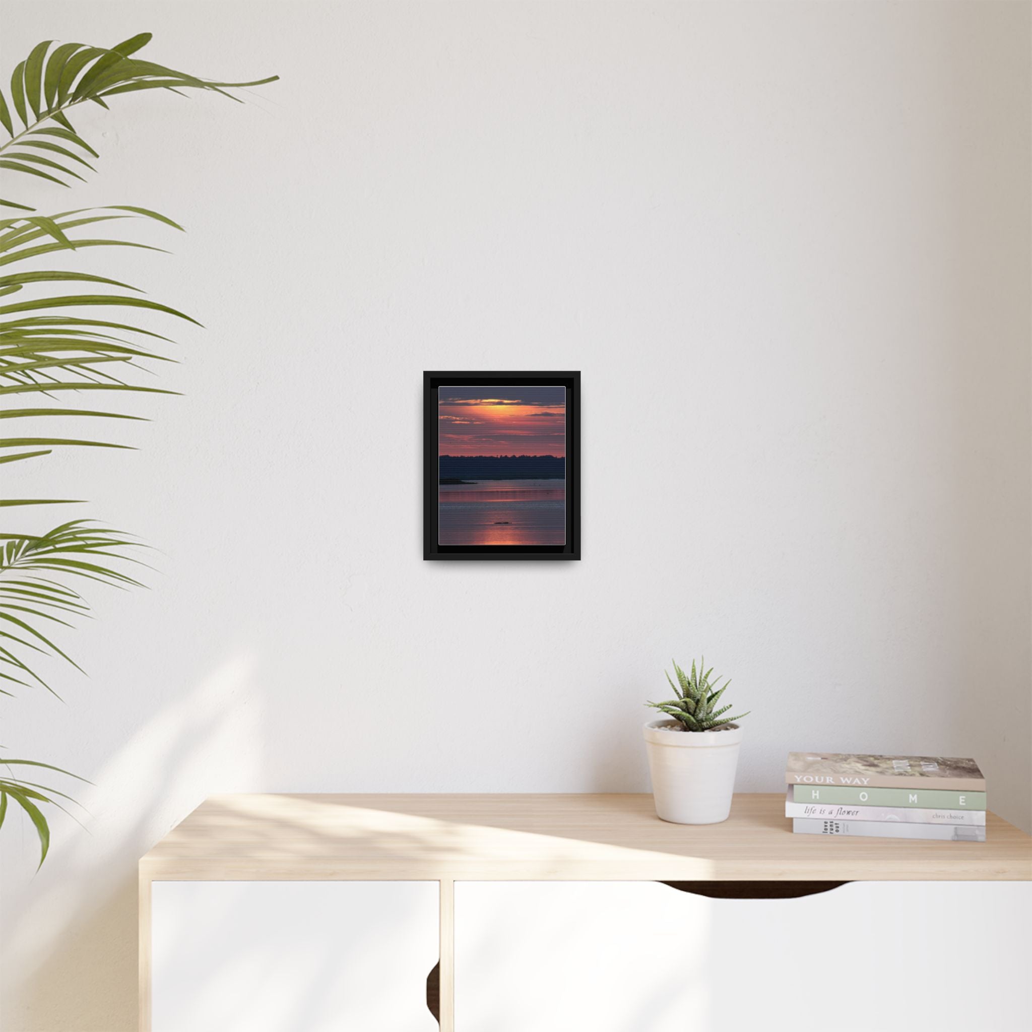 Framed Matte Canvas Sunrise Alligator Florida Wetlands