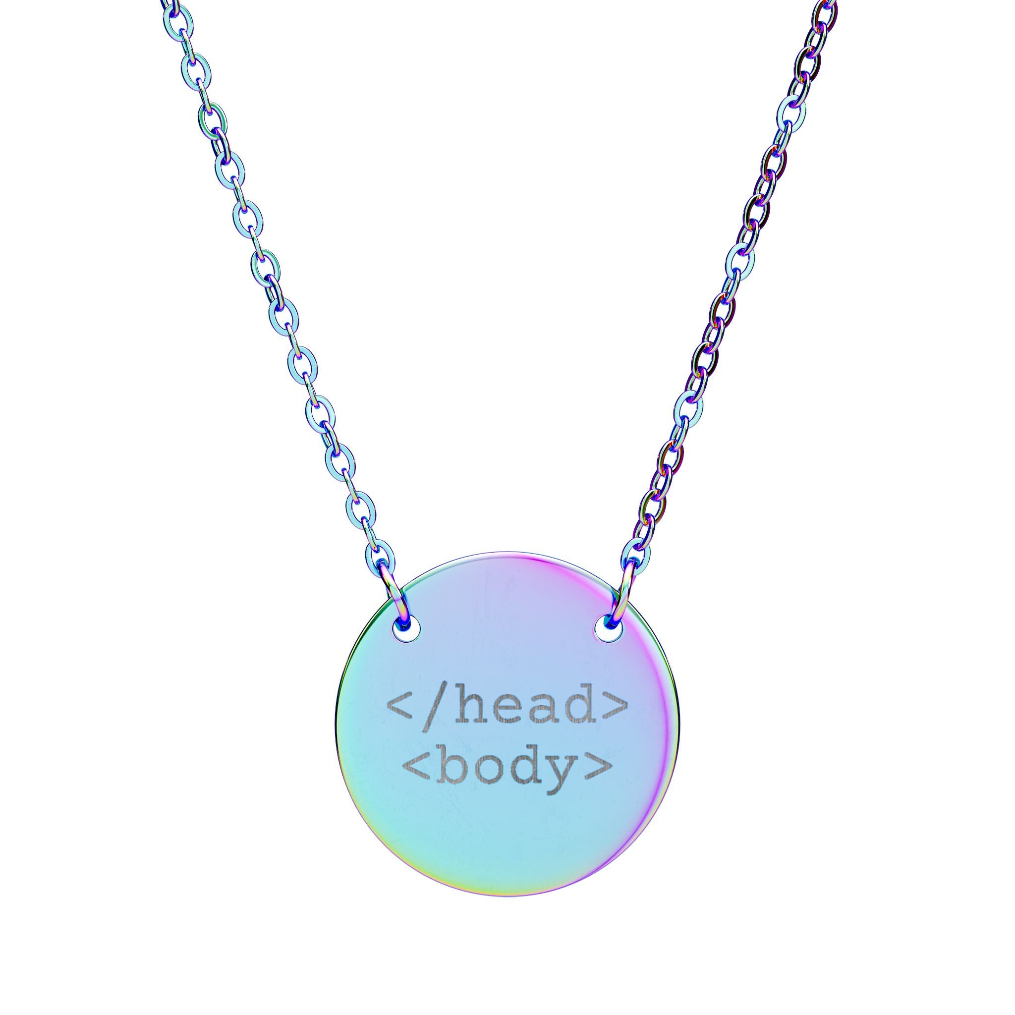 Coder HTML Pendant - Engraved Circle Necklace