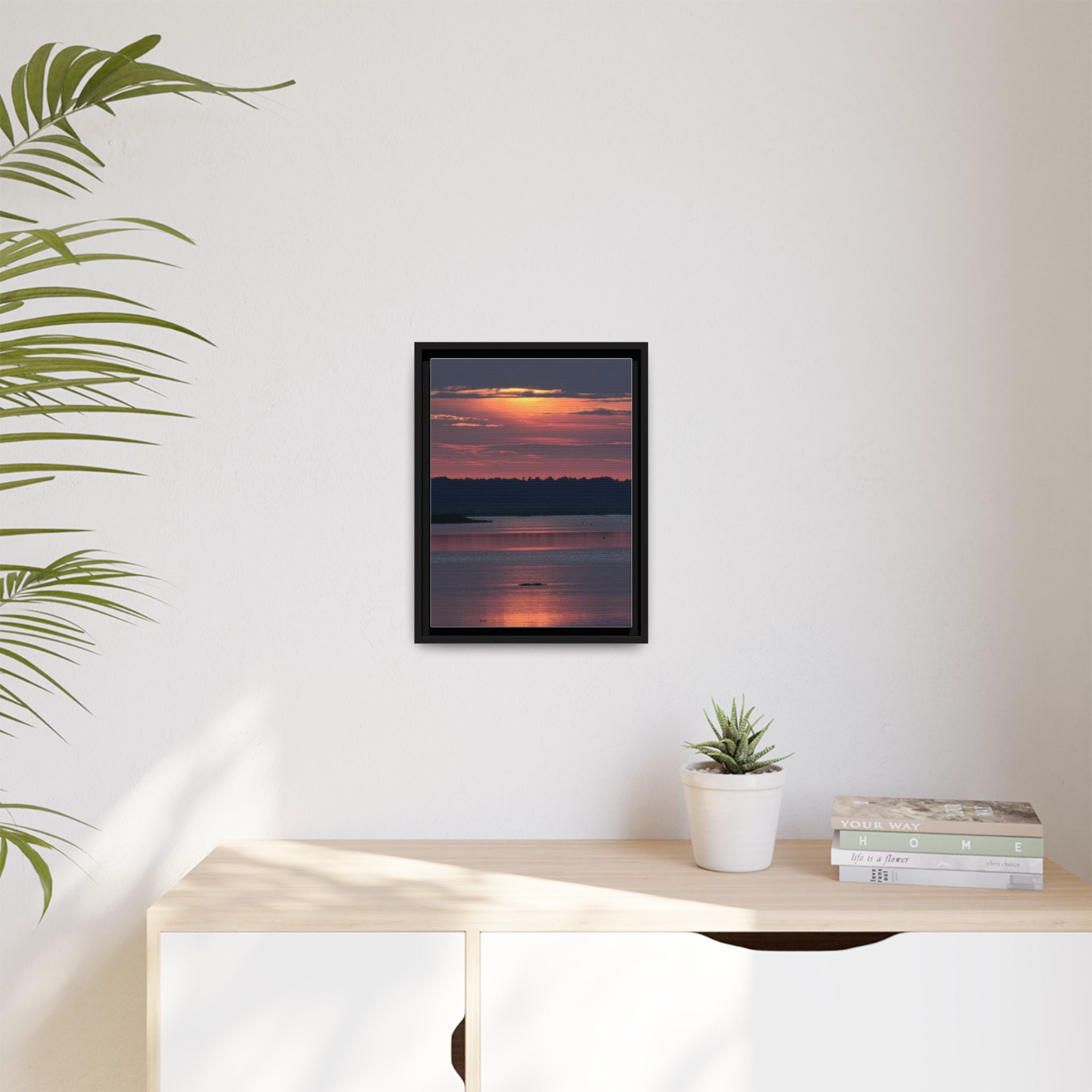 Framed Matte Canvas Sunrise Alligator Florida Wetlands
