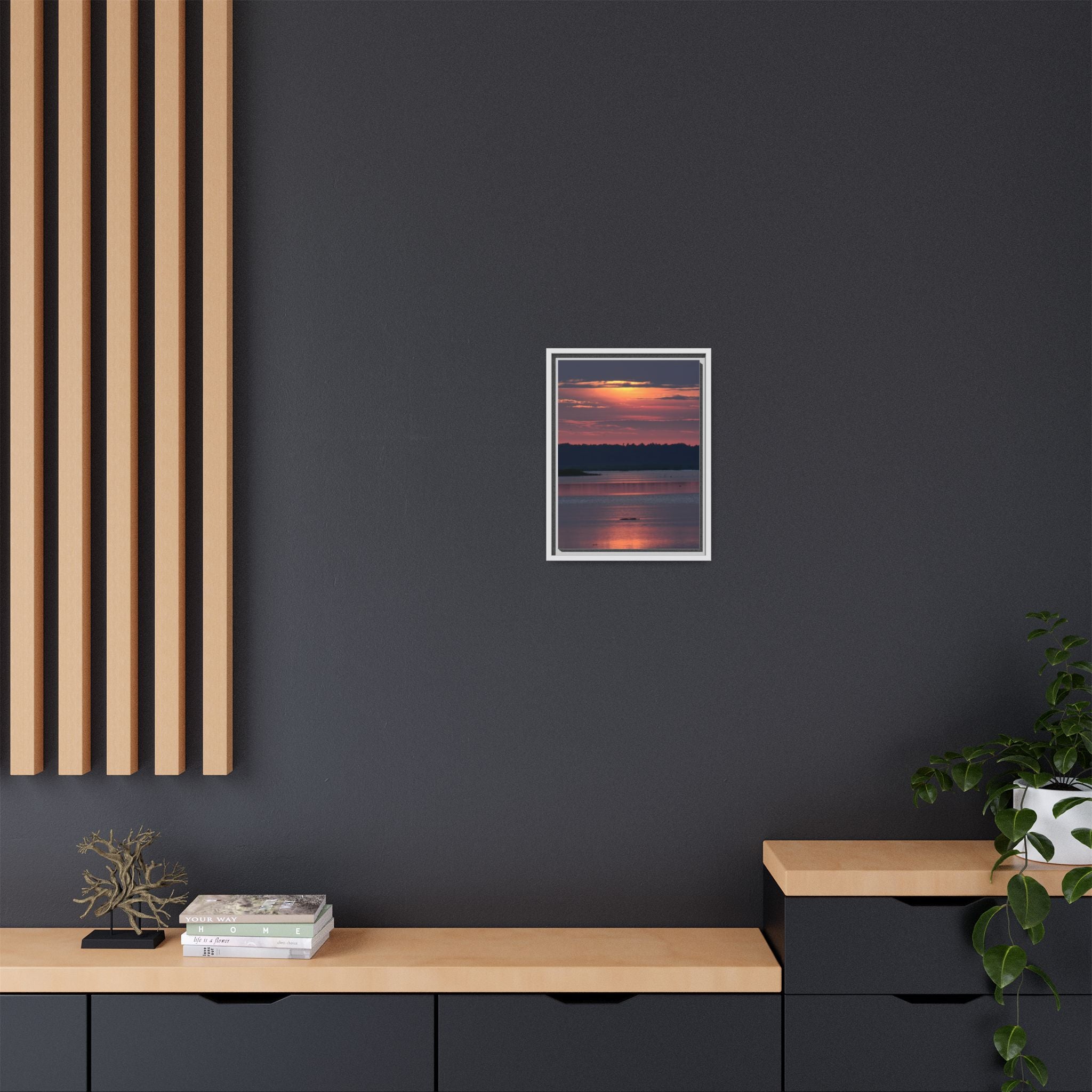 Framed Matte Canvas Sunrise Alligator Florida Wetlands