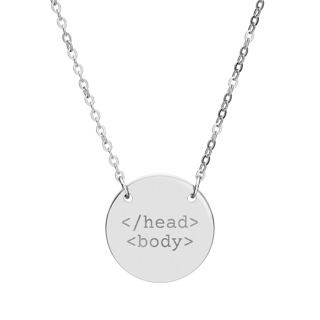 Coder HTML Pendant - Engraved Circle Necklace