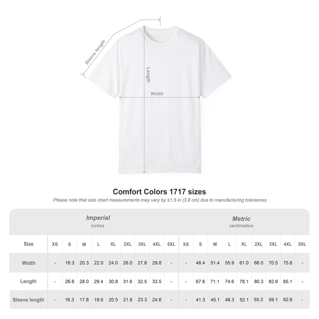 Comfort Colors size chart - Unisex Cotton T-shirt Style 1717